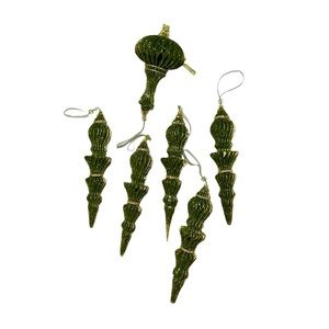 Set of 5: Vintage 1980s Holiday Glitter Ornaments